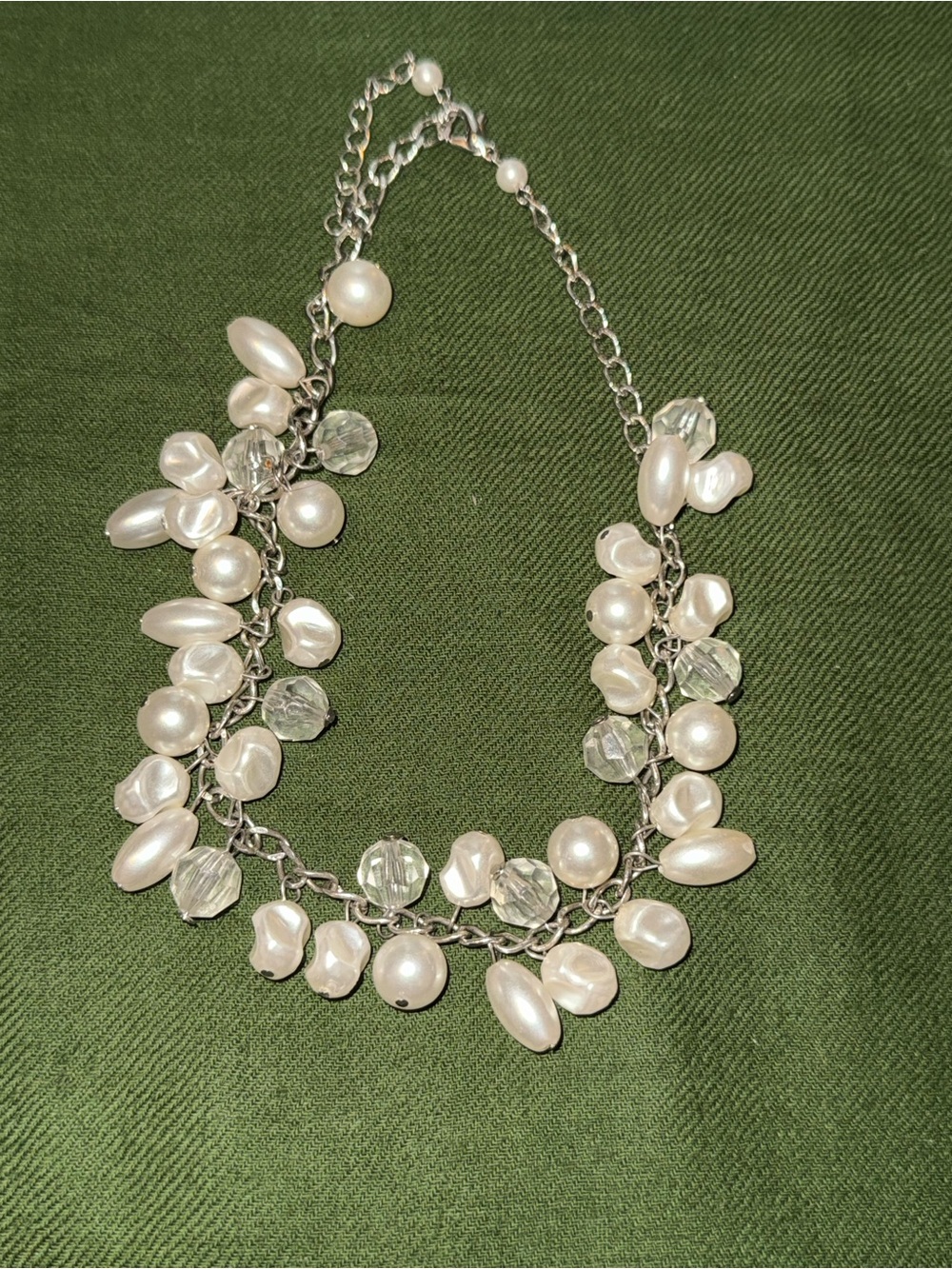 Pearl & Crystal Cluster Necklace - White